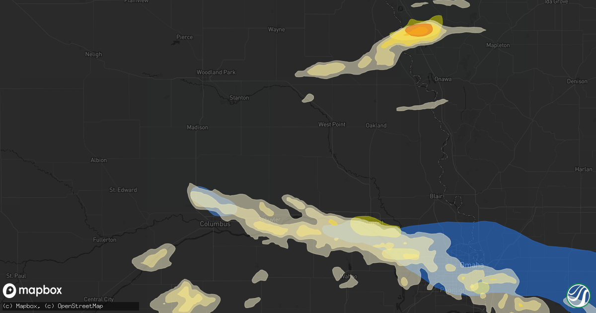 Hail map in Dodge, NE on June 13, 2026