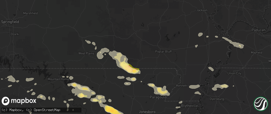 Hail map in Doniphan, MO on June 13, 2026