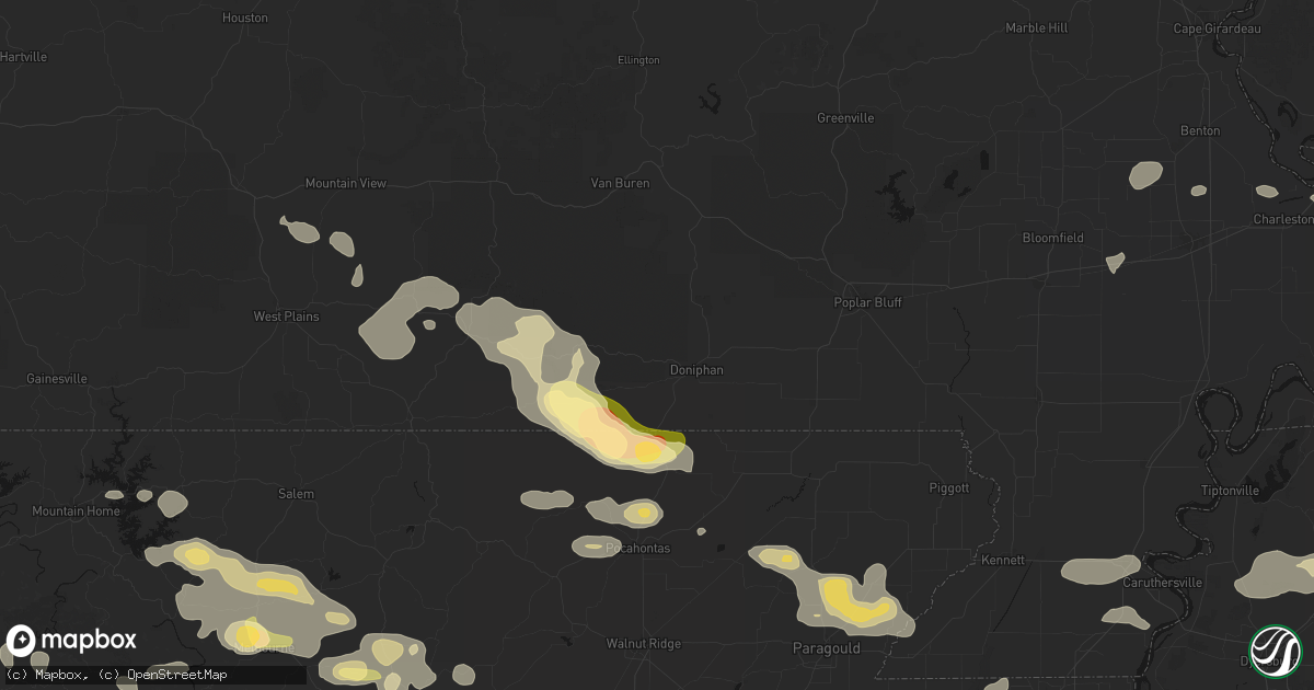 Hail map in Doniphan, MO on June 13, 2026