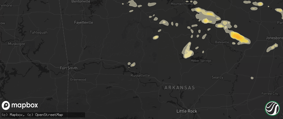 Hail map in Dover, AR on June 13, 2026