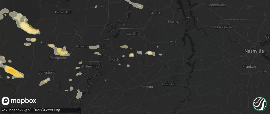 Hail map in Dyer, TN on June 13, 2026