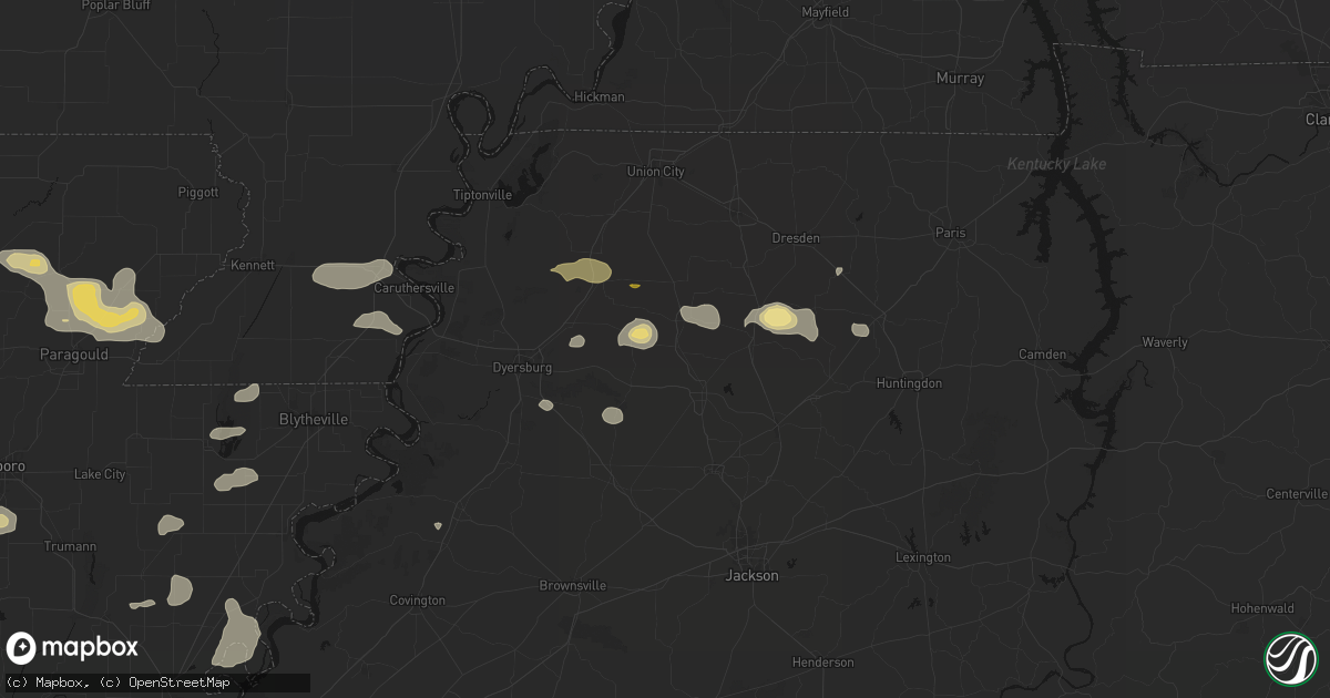 Hail map in Dyer, TN on June 13, 2026