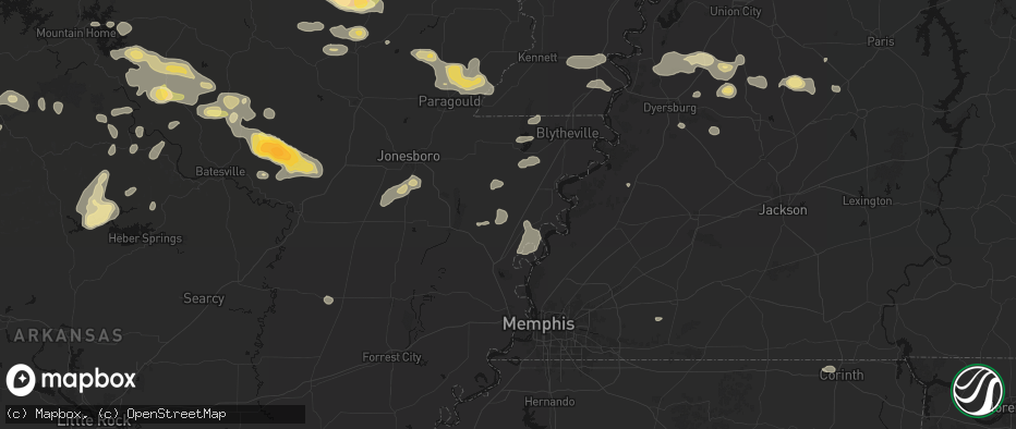 Hail map in Dyess, AR on June 13, 2026