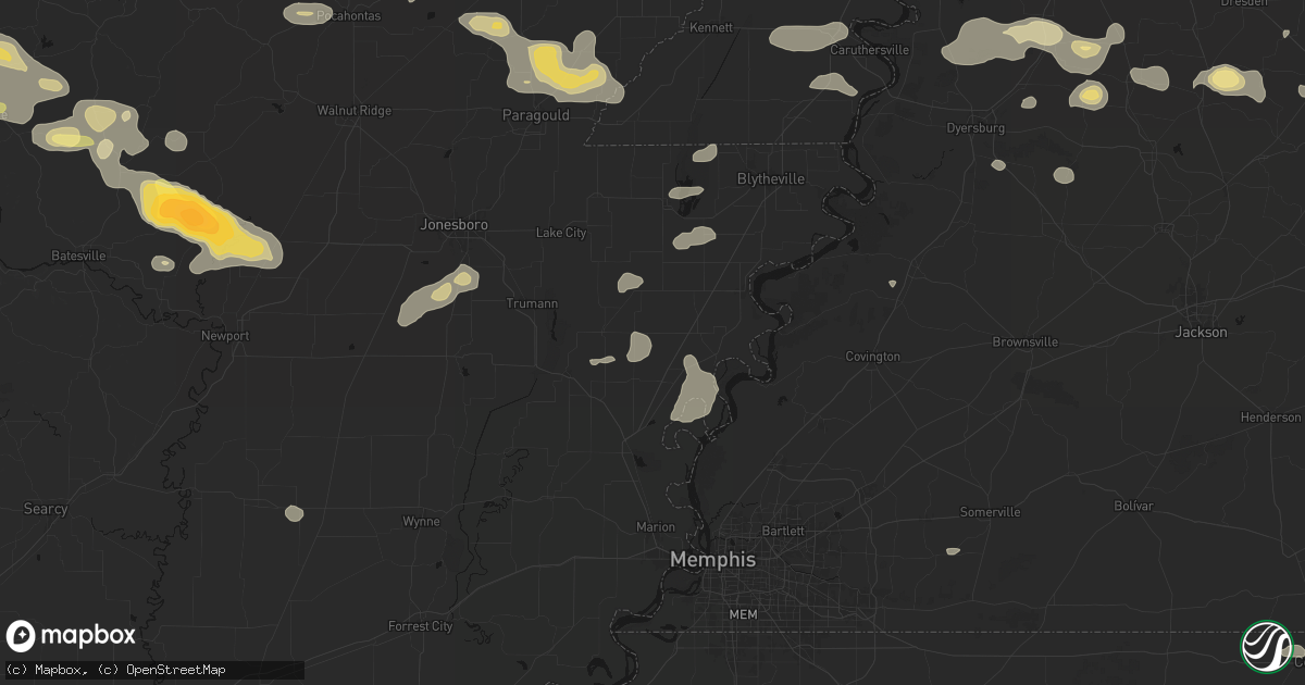 Hail map in Dyess, AR on June 13, 2026