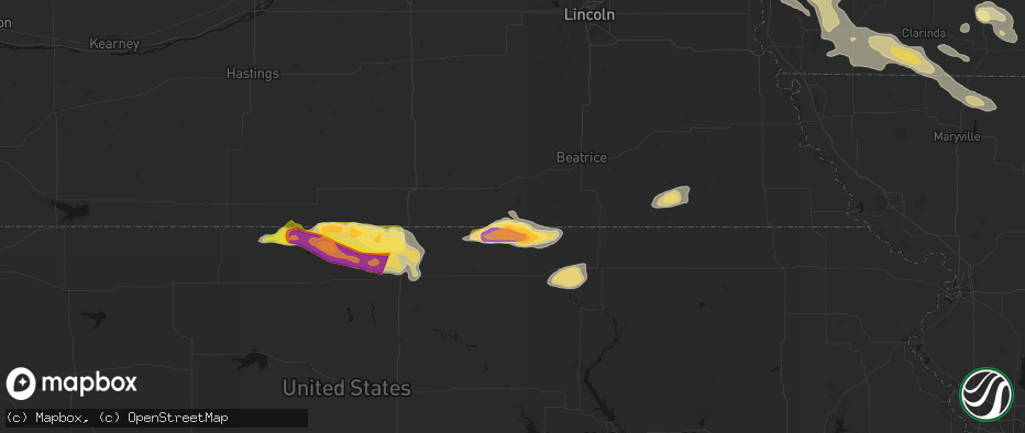 Hail map in Endicott, NE on June 13, 2026