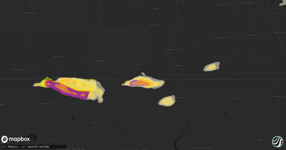 Hail map in Endicott, NE on June 13, 2026