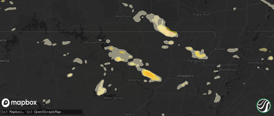 Hail map in Evening Shade, AR on June 13, 2026