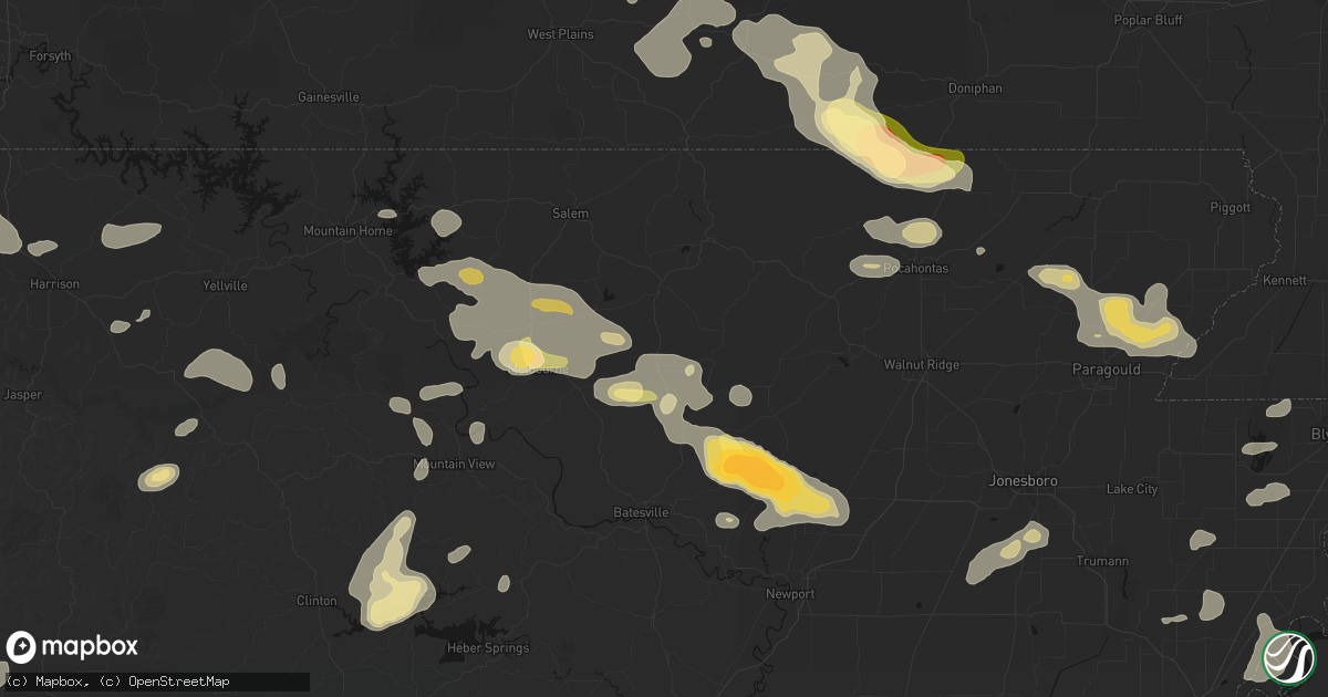Hail map in Evening Shade, AR on June 13, 2026