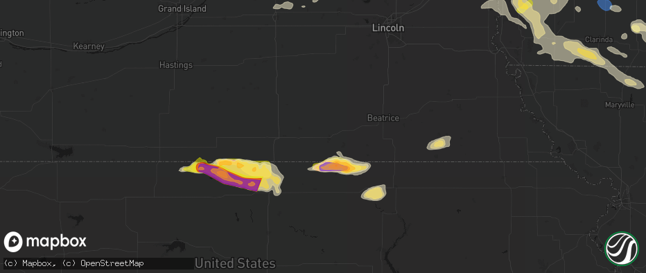 Hail map in Fairbury, NE on June 13, 2026