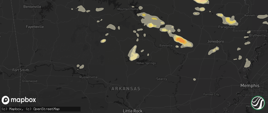 Hail map in Fairfield Bay, AR on June 13, 2026