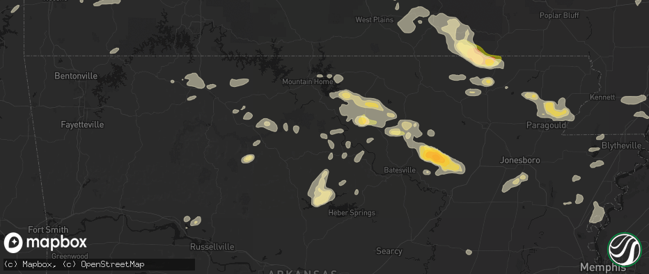 Hail map in Fifty Six, AR on June 13, 2026