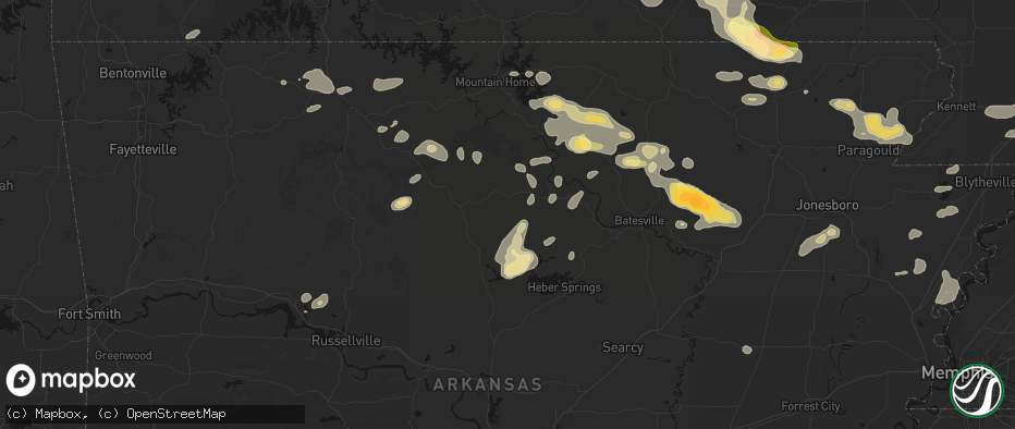 Hail map in Fox, AR on June 13, 2026