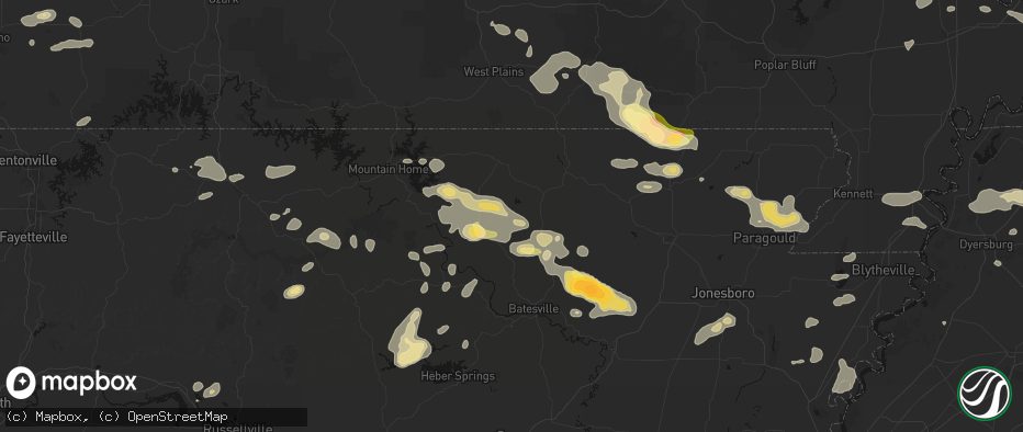 Hail map in Franklin, AR on June 13, 2026