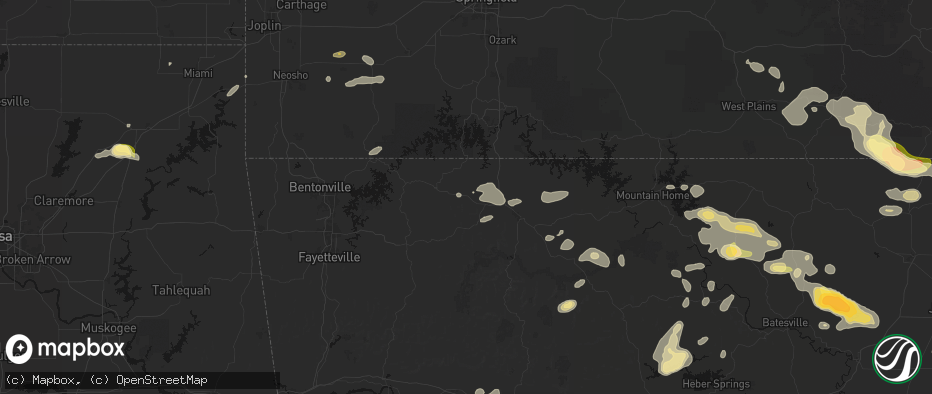 Hail map in Green Forest, AR on June 13, 2026