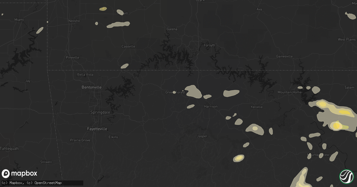 Hail map in Green Forest, AR on June 13, 2026