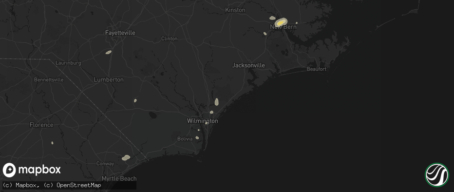 Hail map in Hampstead, NC on June 13, 2026