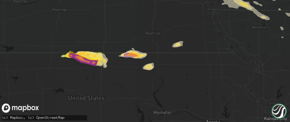 Hail map in Hanover, KS on June 13, 2026