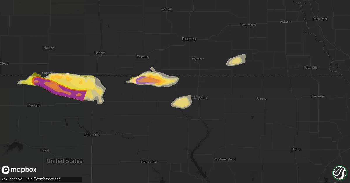 Hail map in Hanover, KS on June 13, 2026