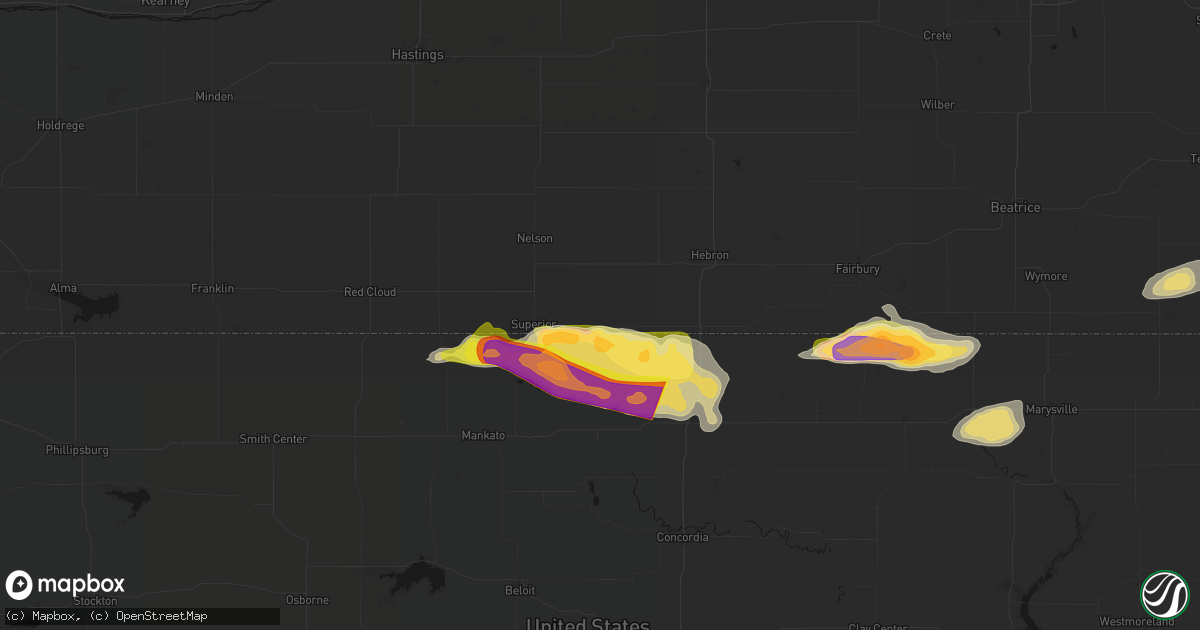 Hail map in Hardy, NE on June 13, 2026
