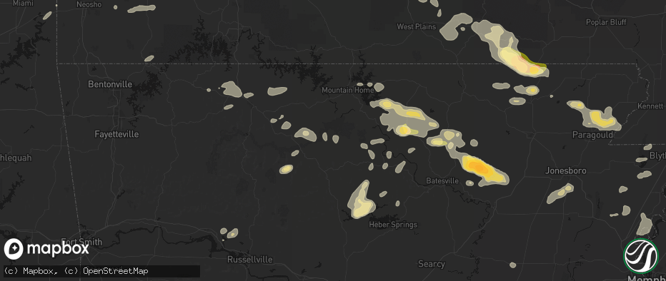 Hail map in Harriet, AR on June 13, 2026