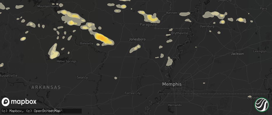 Hail map in Harrisburg, AR on June 13, 2026