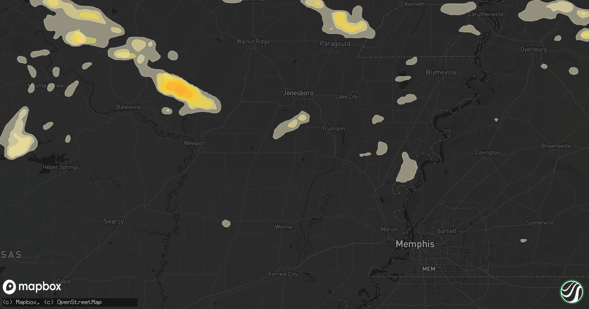 Hail map in Harrisburg, AR on June 13, 2026