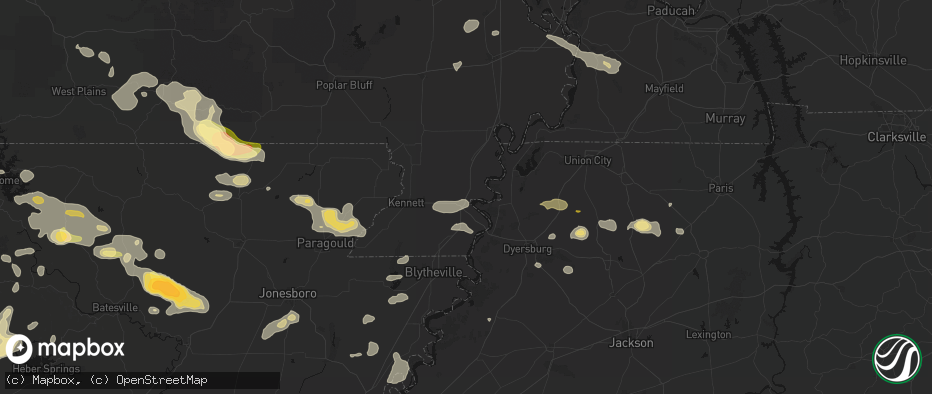 Hail map in Hayti, MO on June 13, 2026