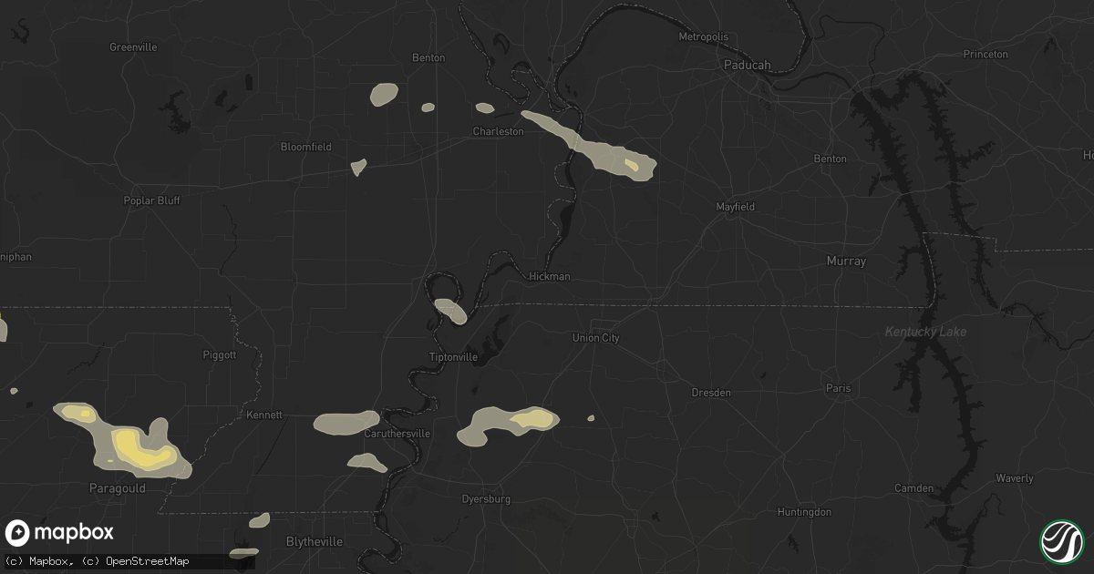 Hail map in Hickman, KY on June 13, 2026