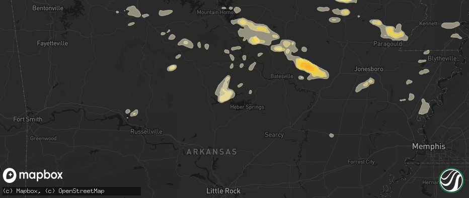 Hail map in Higden, AR on June 13, 2026