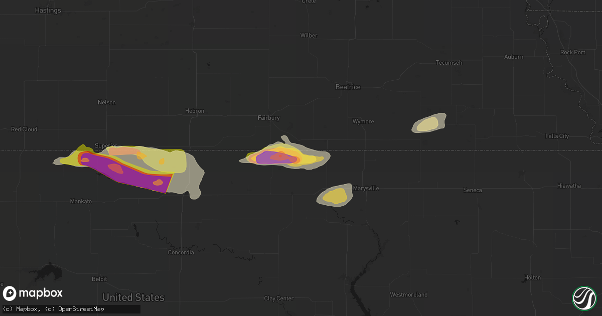 Hail map in Hollenberg, KS on June 13, 2026