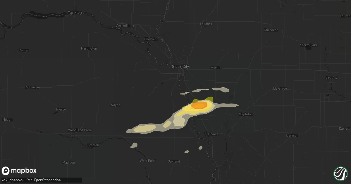 Hail map in Homer, NE on June 13, 2026