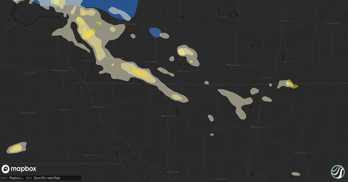 Hail map in Hopkins, MO on June 13, 2026