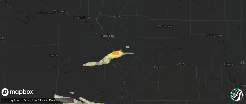 Hail map in Hornick, IA on June 13, 2026