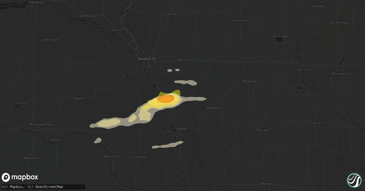 Hail map in Hornick, IA on June 13, 2026