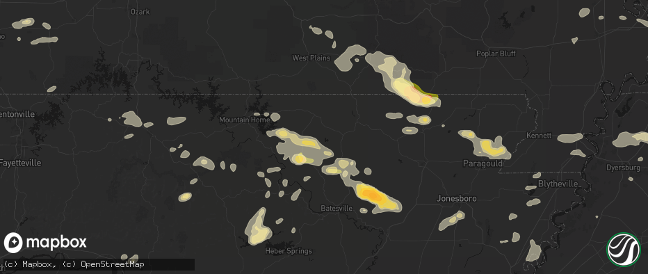 Hail map in Horseshoe Bend, AR on June 13, 2026