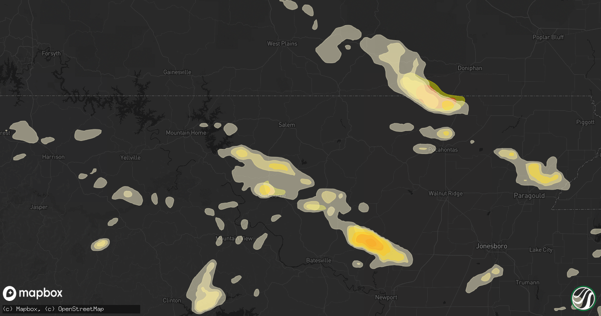Hail map in Horseshoe Bend, AR on June 13, 2026