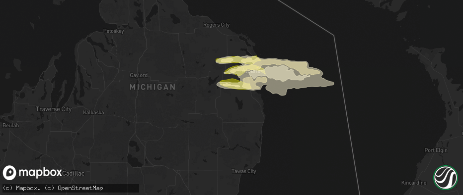 Hail map in Hubbard Lake, MI on June 13, 2026
