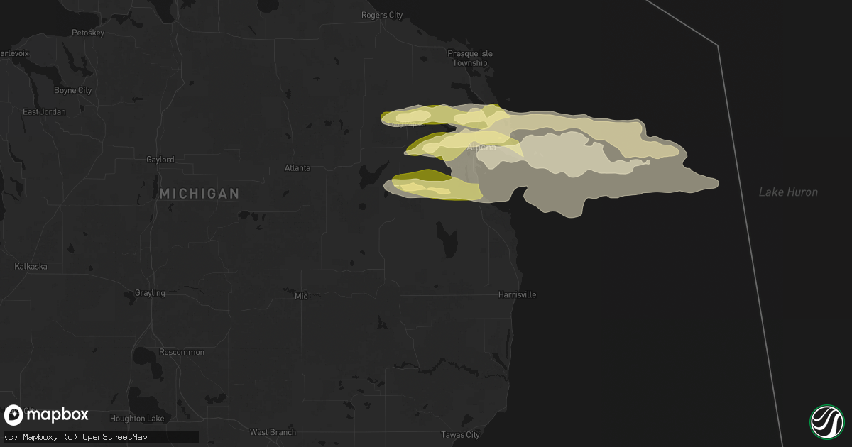 Hail map in Hubbard Lake, MI on June 13, 2026