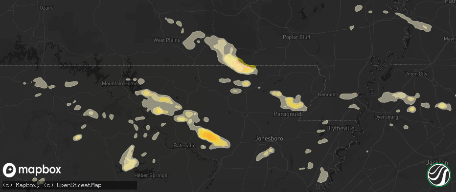 Hail map in Imboden, AR on June 13, 2026