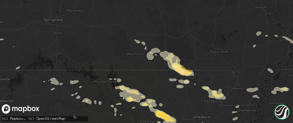 Hail map in Koshkonong, MO on June 13, 2026