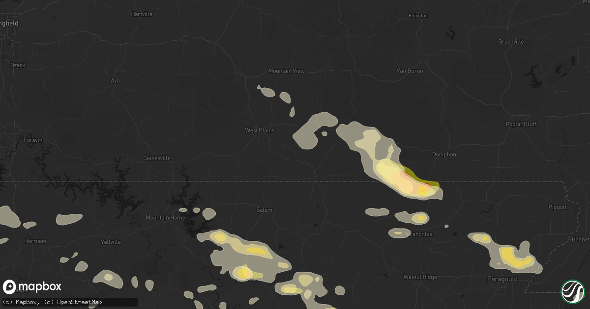 Hail map in Koshkonong, MO on June 13, 2026