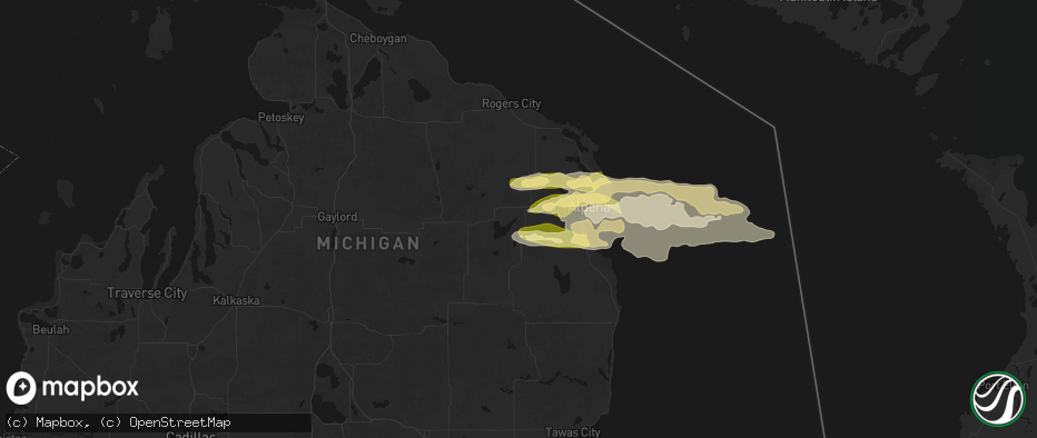 Hail map in Lachine, MI on June 13, 2026