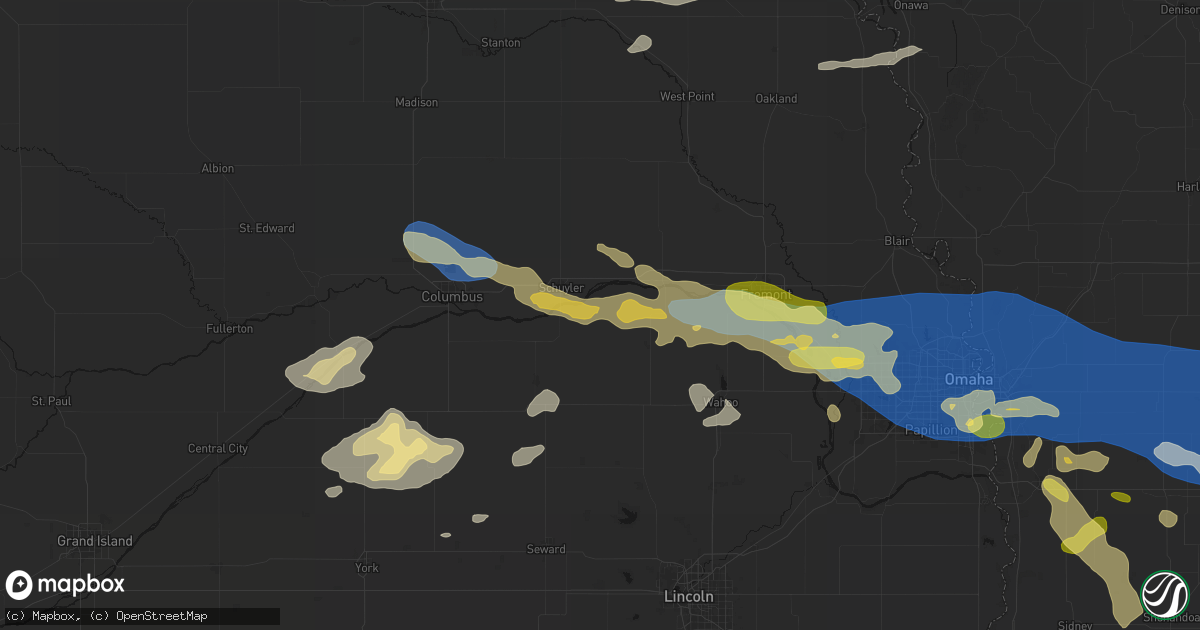 Hail map in Linwood, NE on June 13, 2026
