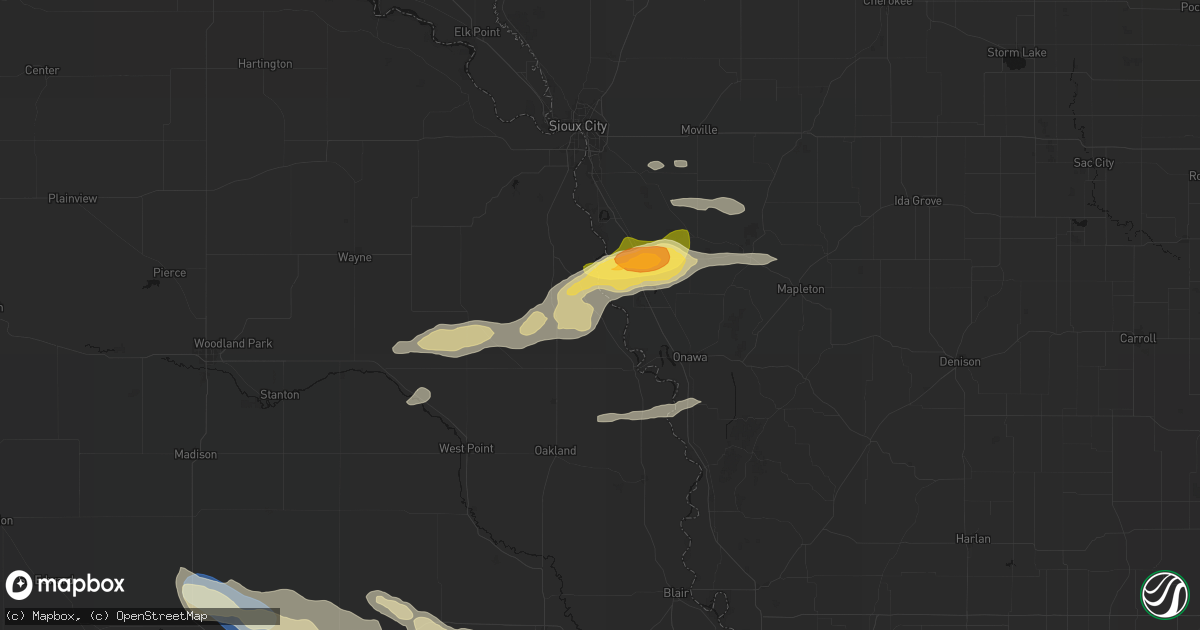 Hail map in Macy, NE on June 13, 2026