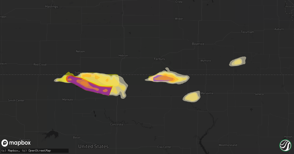 Hail map in Mahaska, KS on June 13, 2026