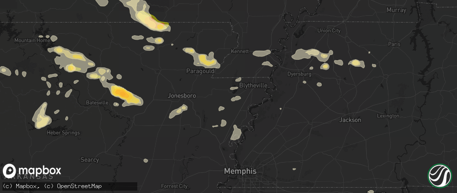 Hail map in Manila, AR on June 13, 2026