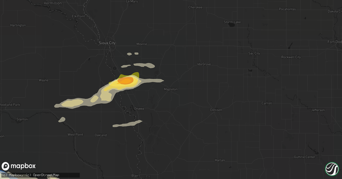 Hail map in Mapleton, IA on June 13, 2026