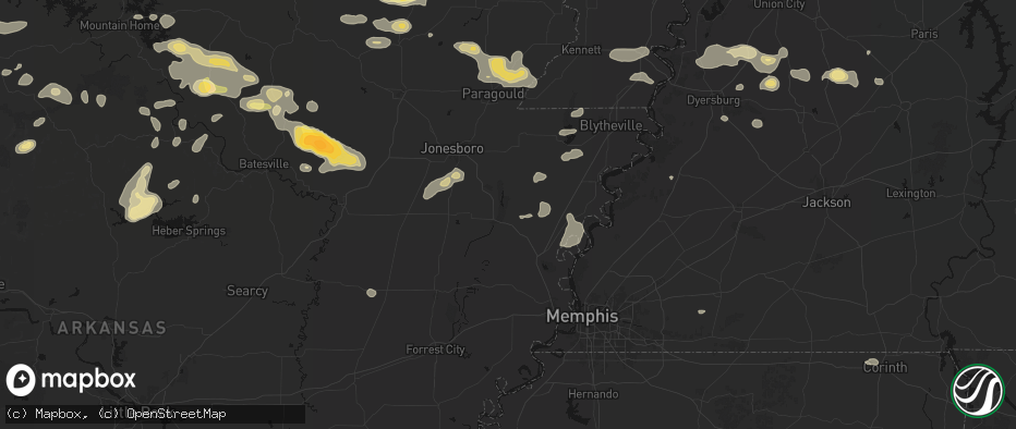 Hail map in Marked Tree, AR on June 13, 2026
