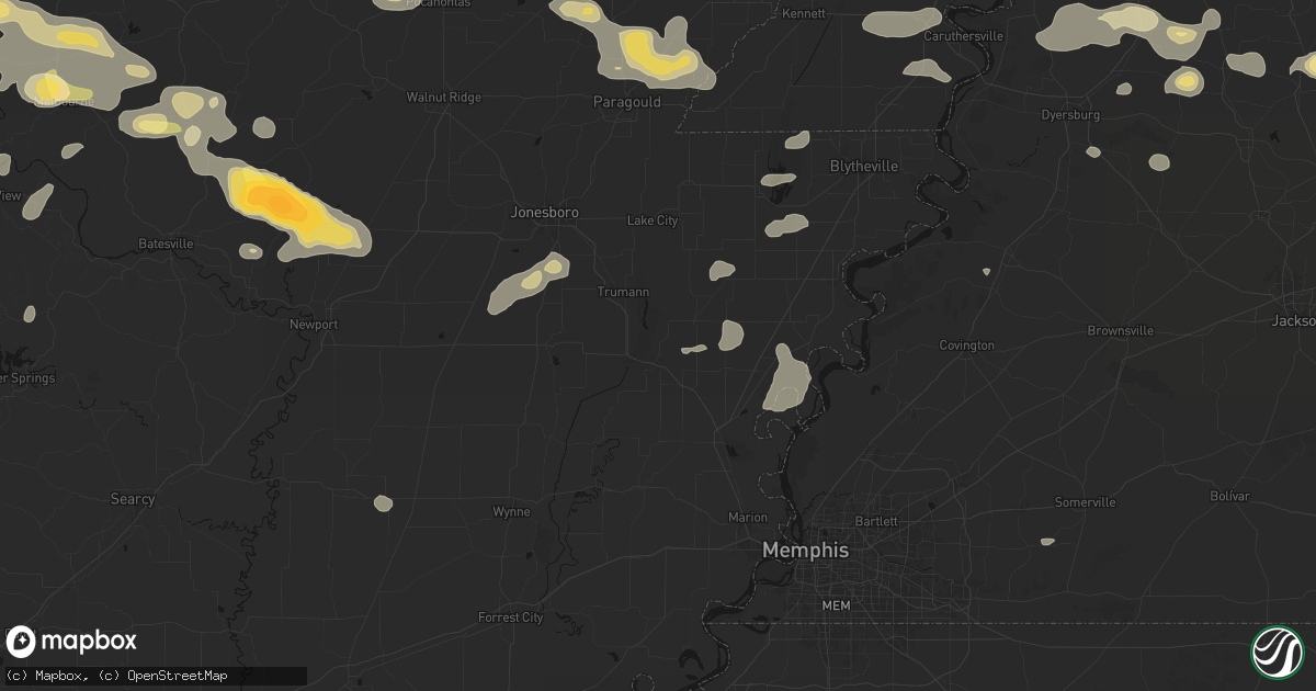 Hail map in Marked Tree, AR on June 13, 2026