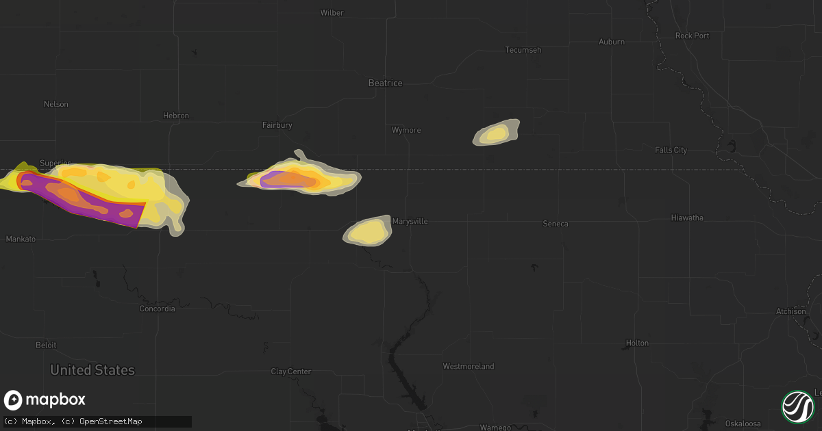 Hail map in Marysville, KS on June 13, 2026